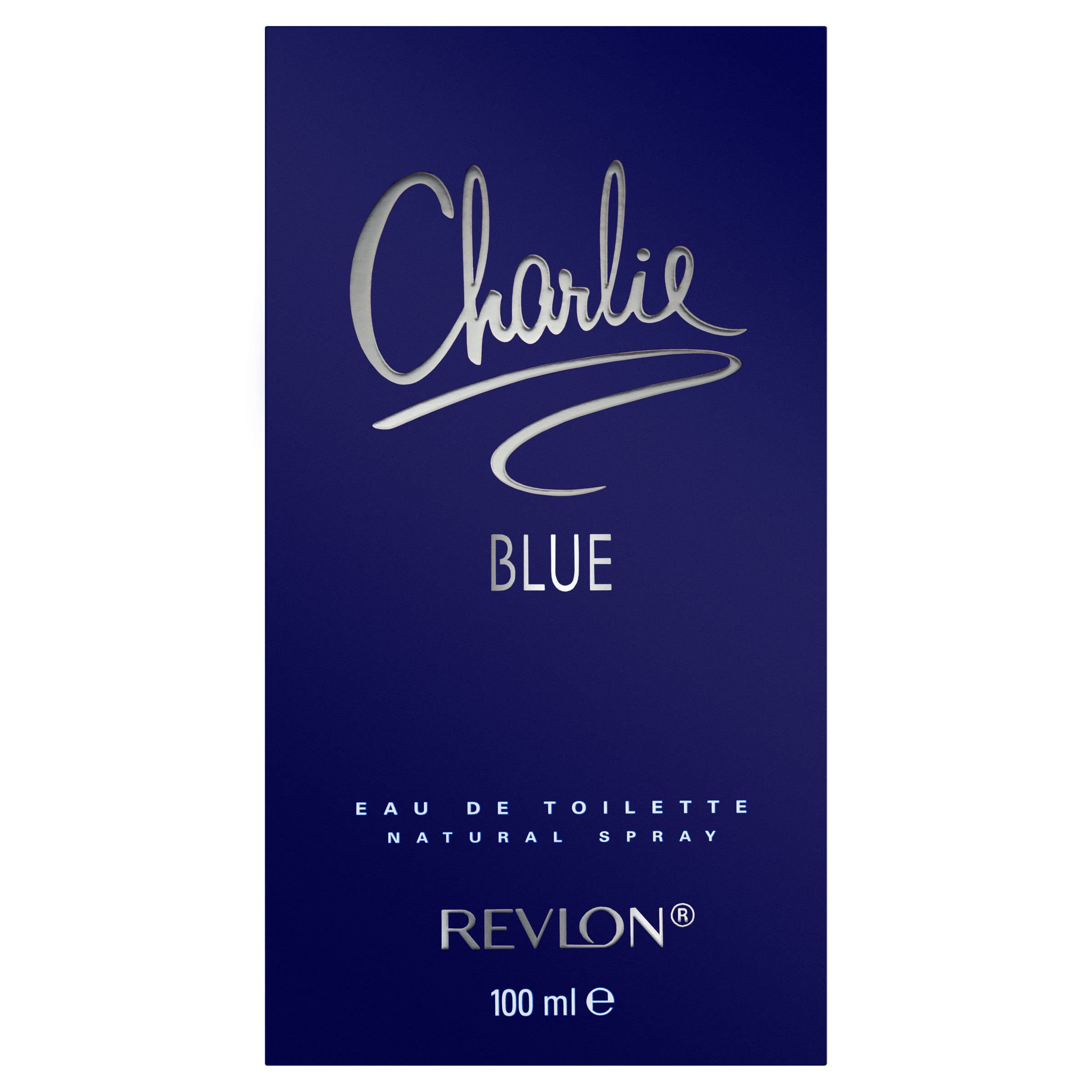 Revlon Charlie Blue bottle side angle highlights classic design.