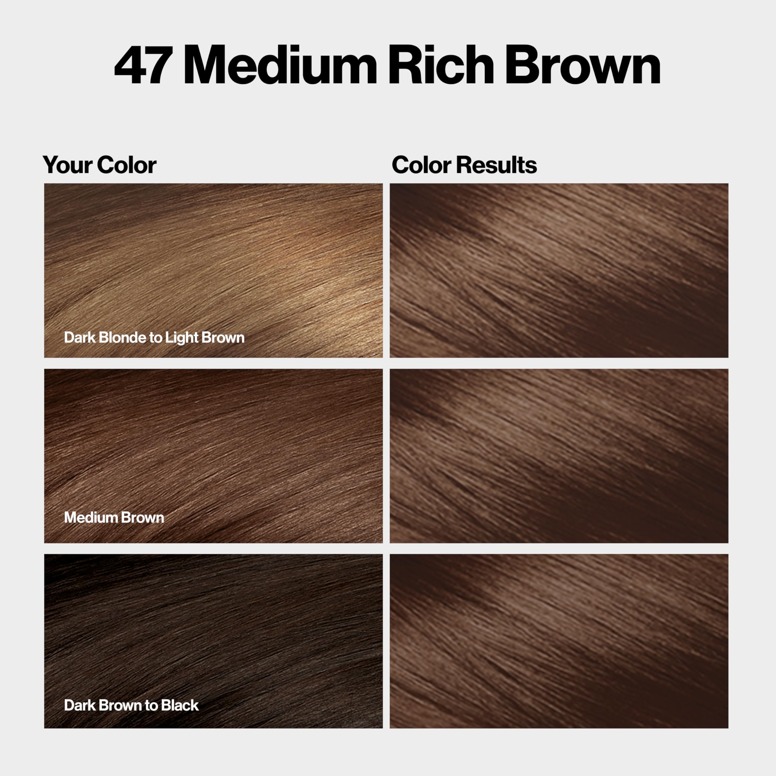 Revlon ColorSilk 47 medium rich brown box showcases shade option
