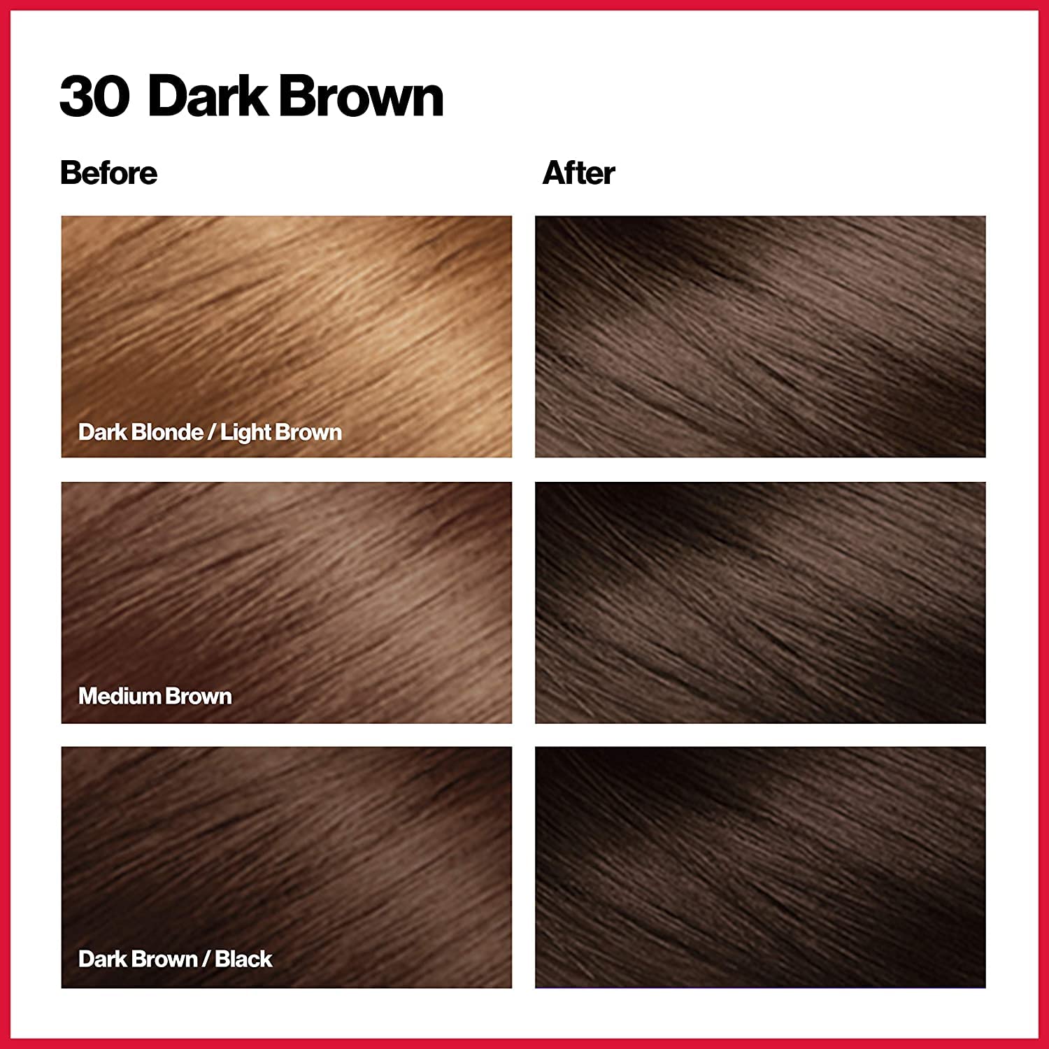 Revlon ColorSilk hair color 30 Dark Brown swatches reveal natural pigment options