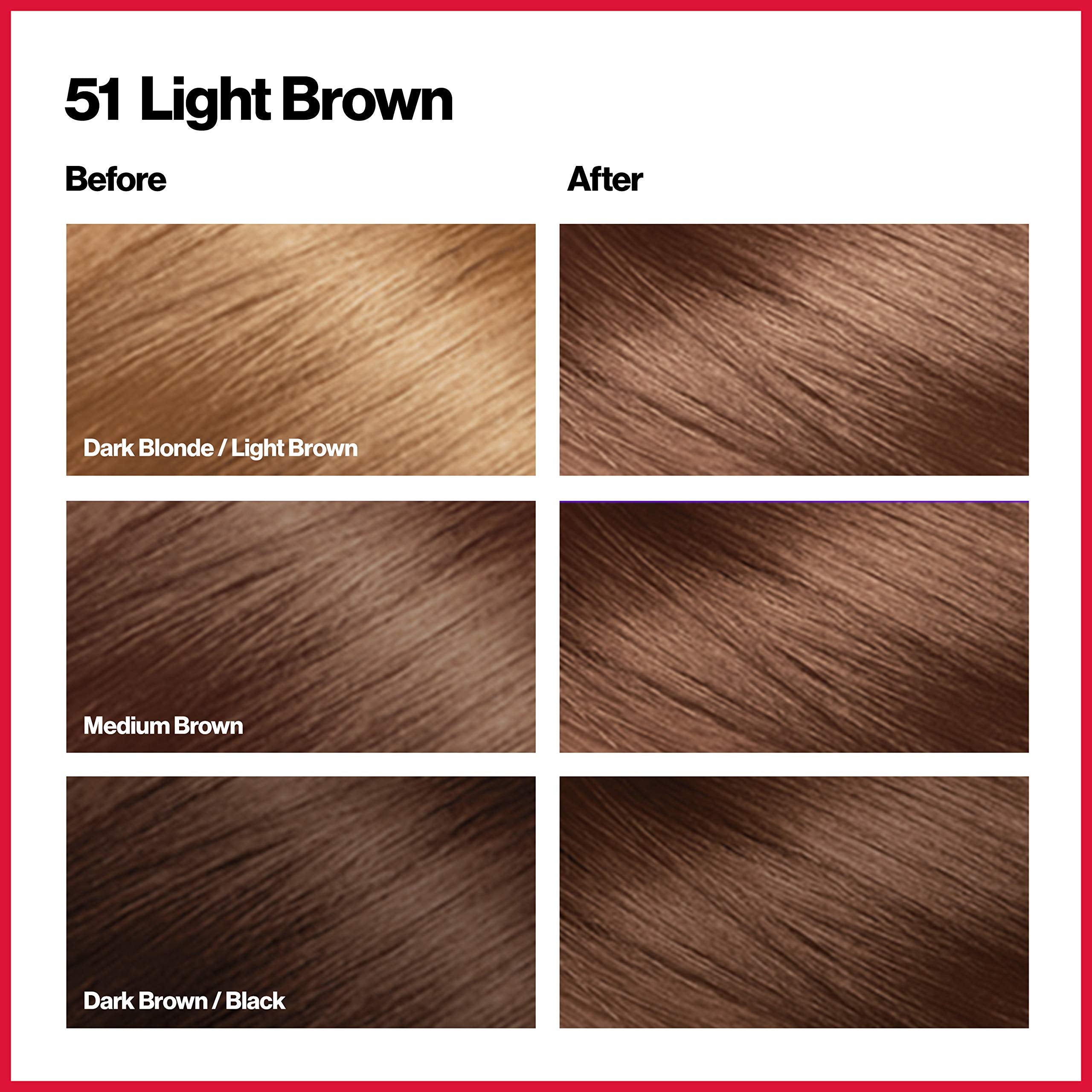Revlon Colorsilk light brown 51 application showing rich gray coverage at home.