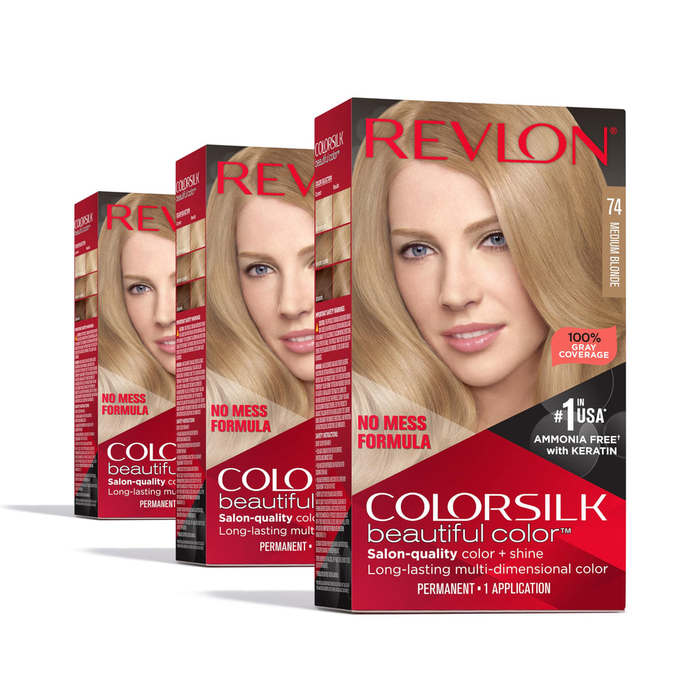 Revlon ColorSilk permanent hair color box 3-pack for easy at-home color