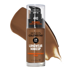 Revlon ColorStay bottle with pump showcasing oil-free, long-wear foundation for combination to oily skin.
