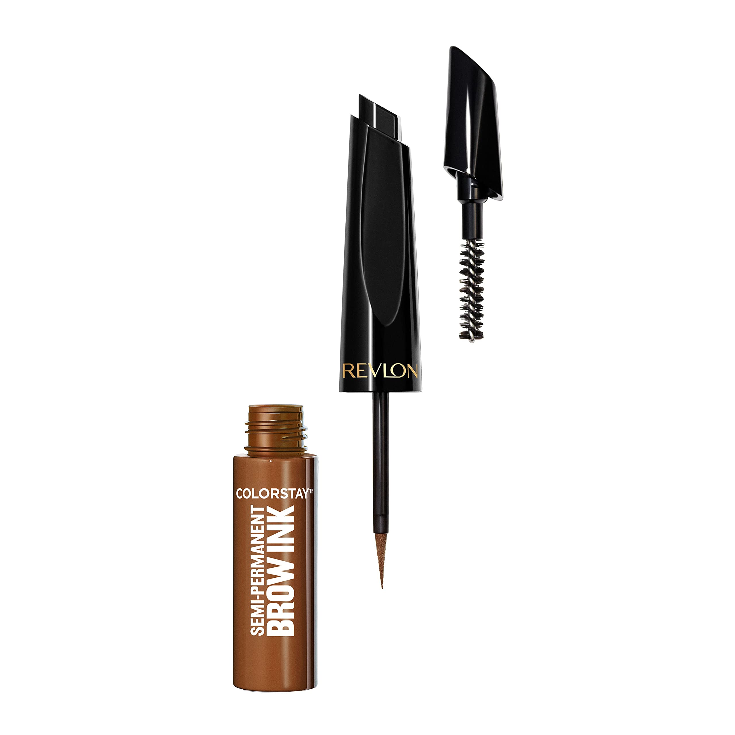Revlon ColorStay Brow Ink swatches show natural shades for subtle definition.