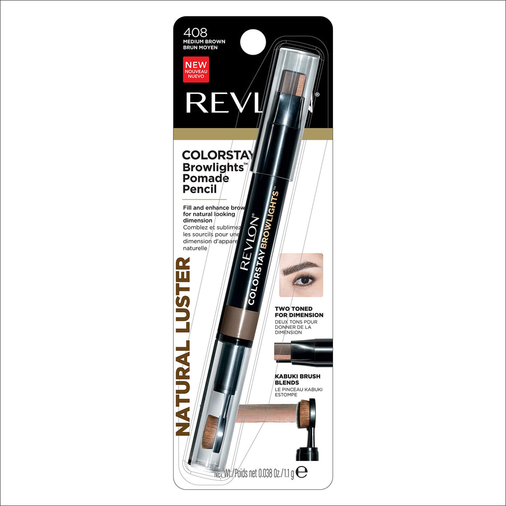 Revlon ColorStay BrowLights kabuki brush shown for blending for a polished, natural finish.