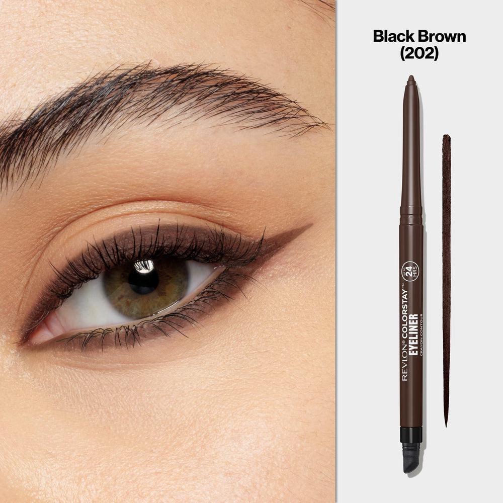 Revlon ColorStay Eyeliner Pencil waterproof swatch highlighting smudge-proof color.