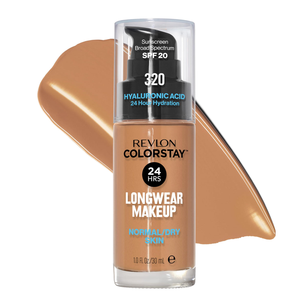 Revlon ColorStay foundation bottle showing long-wear, oil-free formula for all-day wear