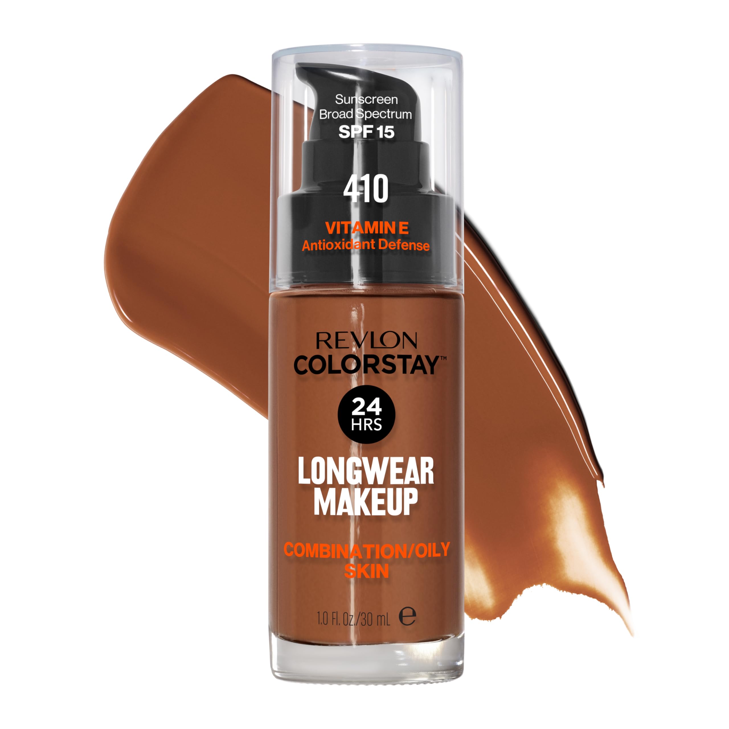 REVLON ColorStay Cappuccino 410 bottle close-up highlighting oil-control matte finish