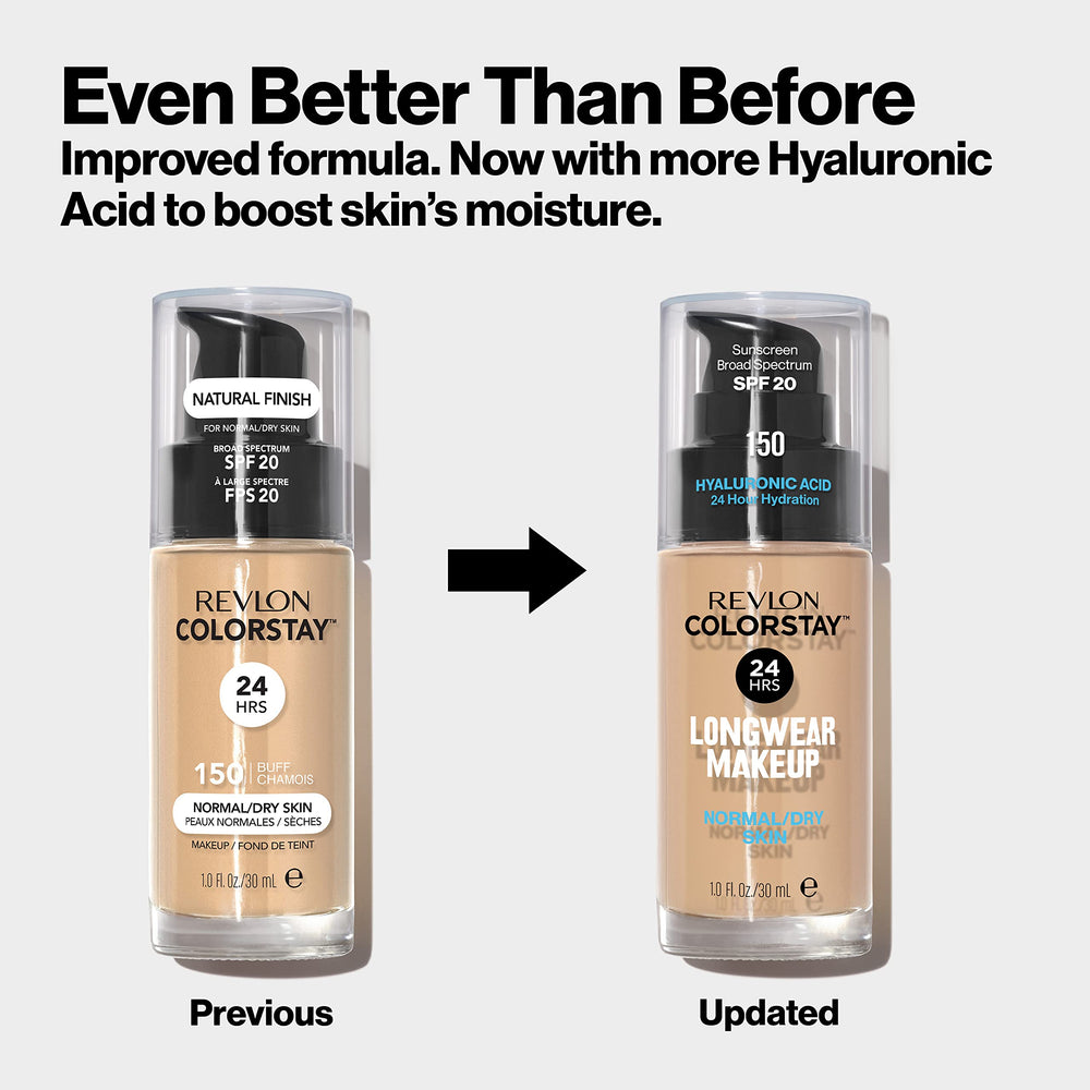 Revlon ColorStay bottle among different skin tones illustrating shade range