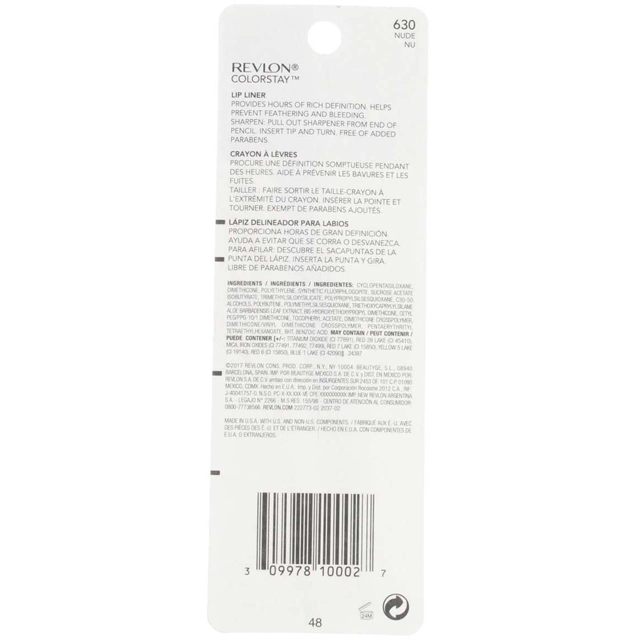 Revlon ColorStay Lip Liner SoftFlex Nude 630 open-pack layout suggests easy-use routine