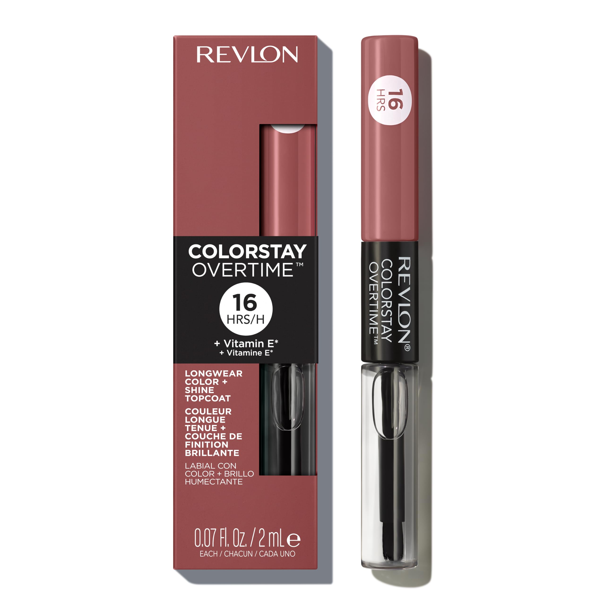 Revlon ColorStay Overtime Lipcolor clear gloss top coat close-up with vitamin E moisture.
