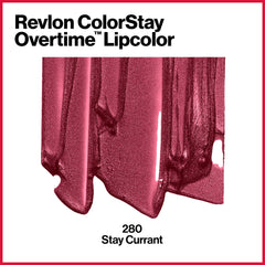 Revlon ColorStay Overtime Lip Color Stay Currant swatch on arm demonstrates rich shade payoff and even tone