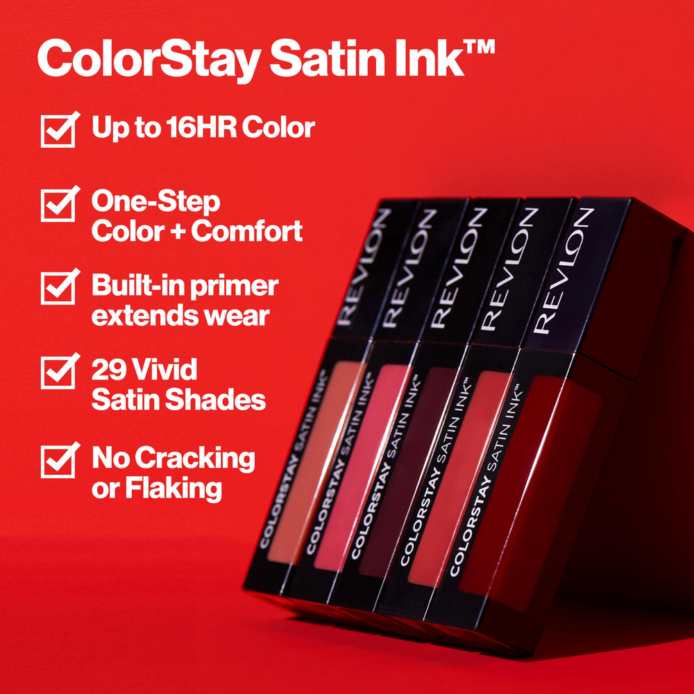 REVLON ColorStay Satin Ink application swatch demonstrates smooth one-step color