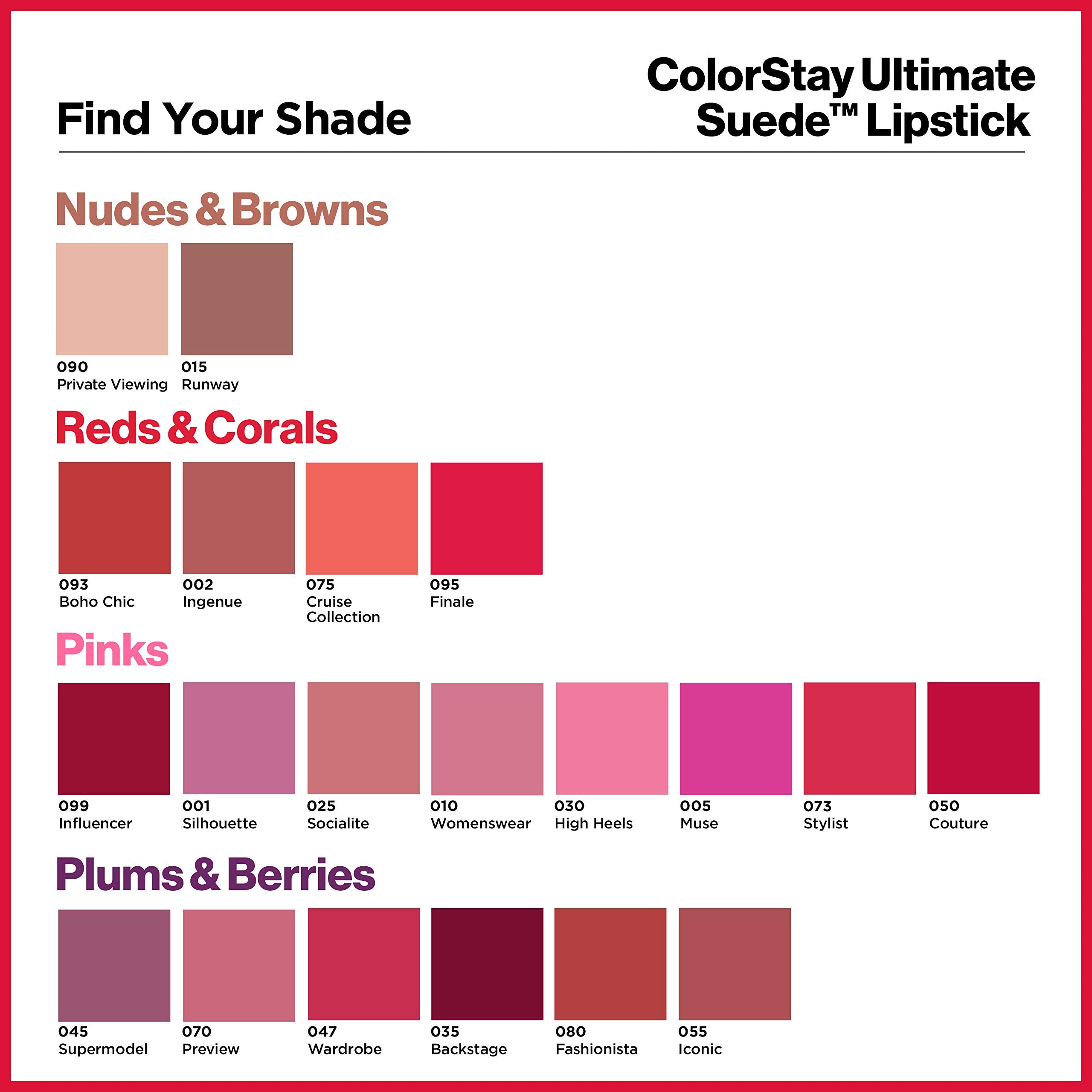 Revlon ColorStay Ultimate Suede Lipstick 010 packaging and swatch display.