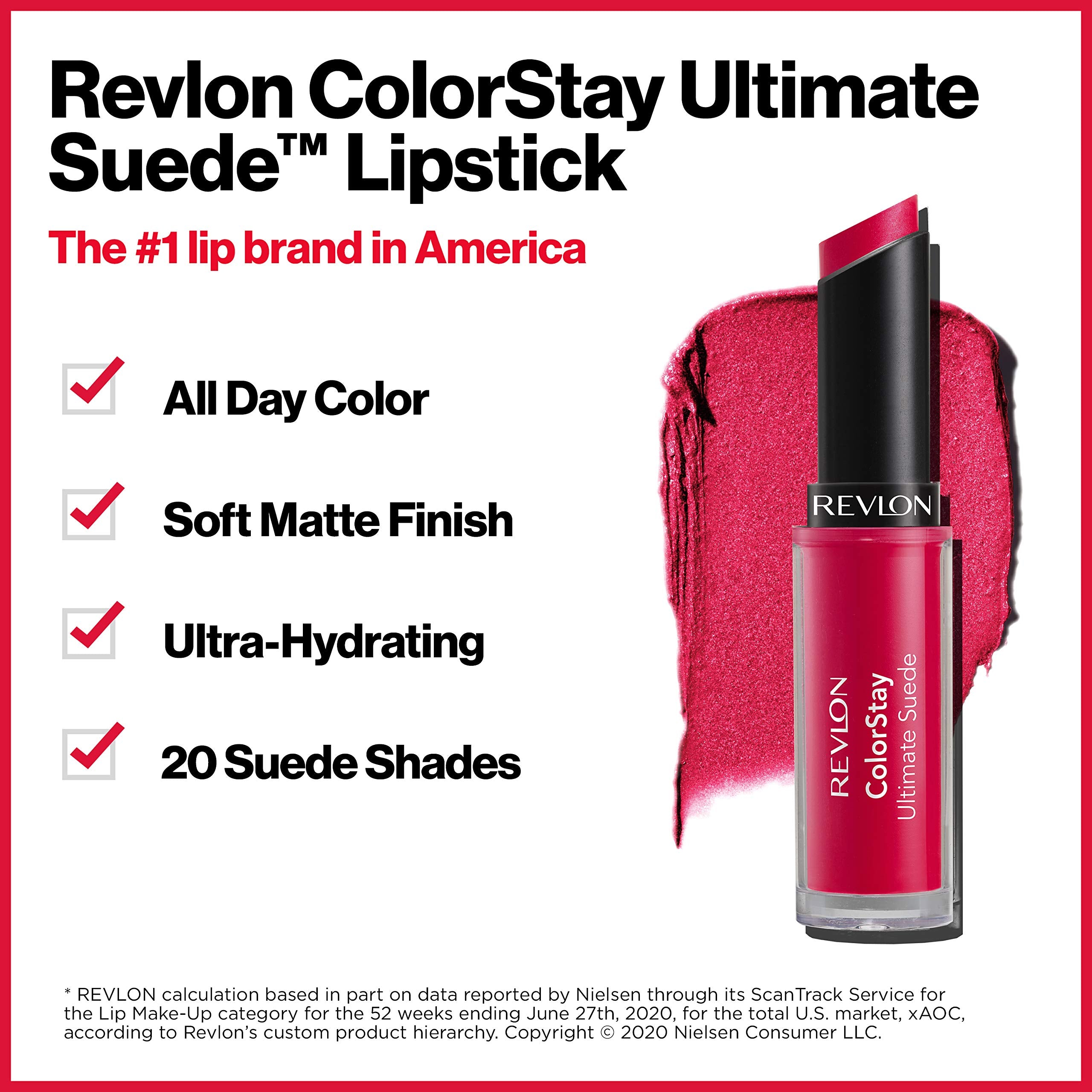 Revlon ColorStay Ultimate Suede Chic lipstick swatch showing soft suede finish