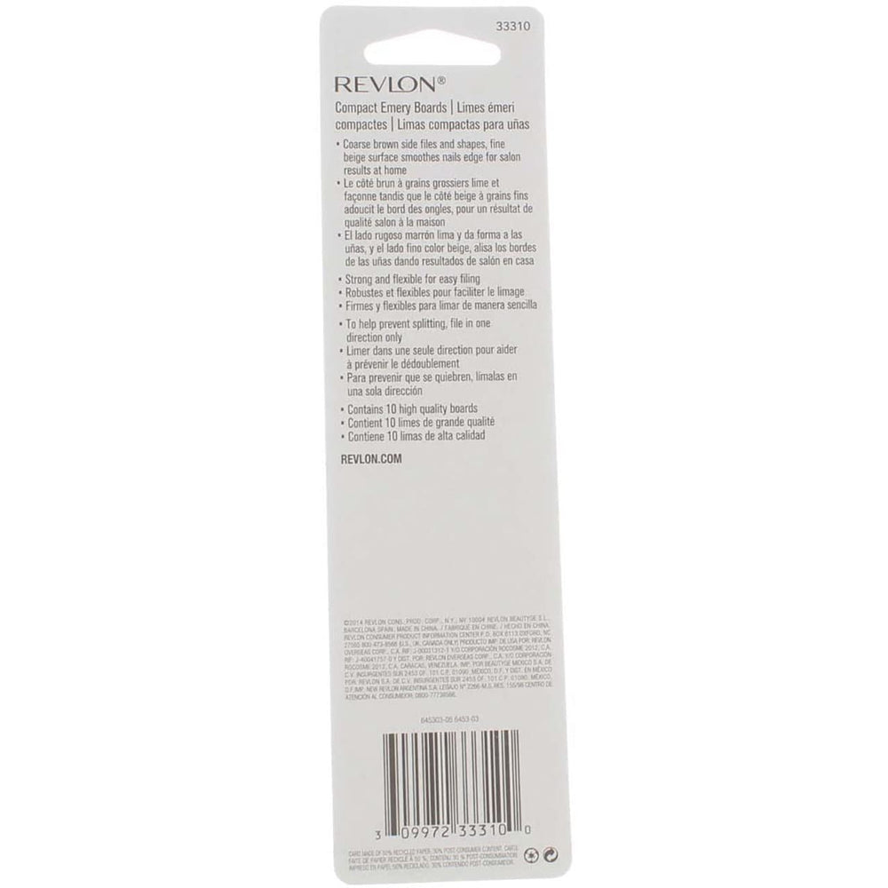 Revlon emery boards showing fine surface for smooth nail edges