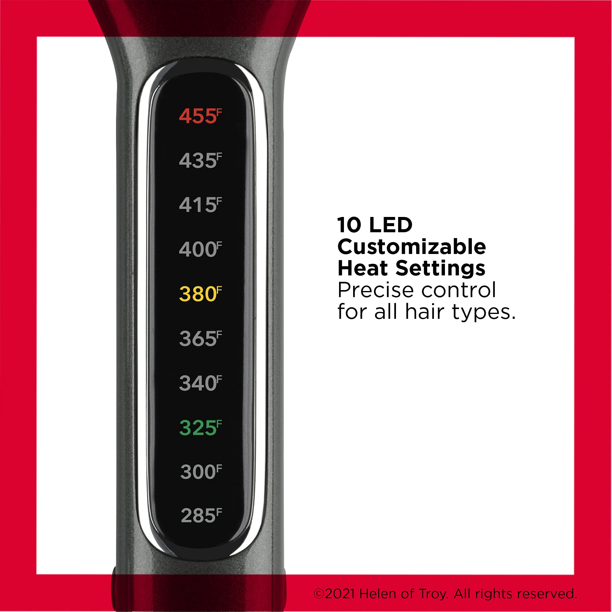 REVLON Double Straight LED display shows heat up to 455F for precise control