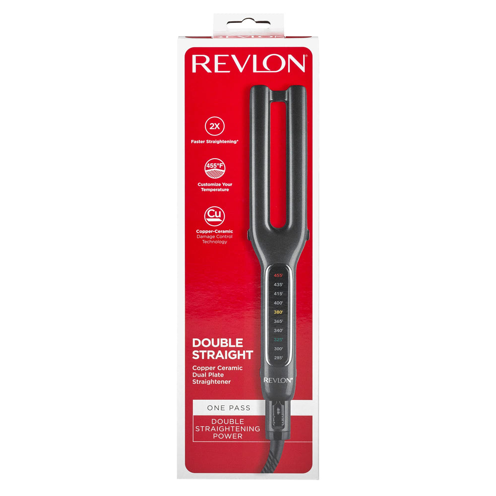 REVLON Double Straight travel-compact shot emphasizes universal voltage for on-the-go styling