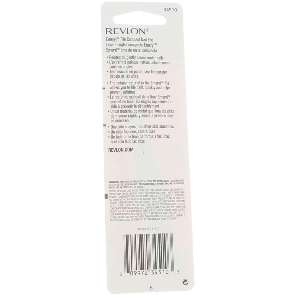 Revlon Emeryl File softly pointed tip cleans under nails for quick care.