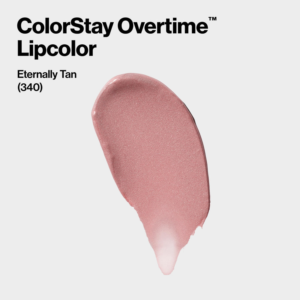 Revlon Eternally Tan swatch on lips with glossy top coat for a bright lasting shine.
