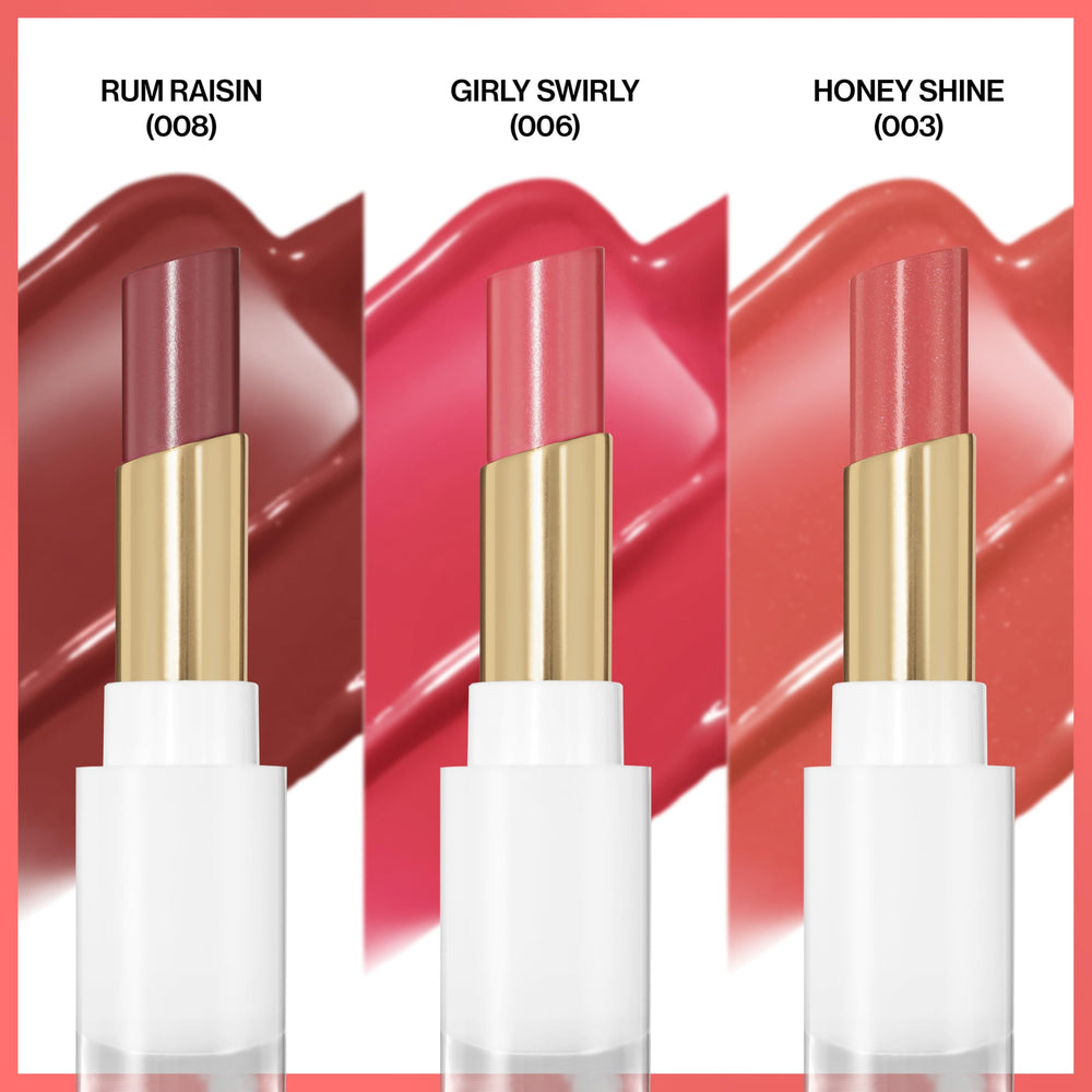 Revlon Glass Shine Balm Rum Raisin close-up highlights bold, low-sticky color with hydrating gloss.