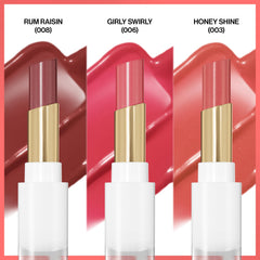 Revlon Glass Shine Balm Rum Raisin close-up highlights bold, low-sticky color with hydrating gloss.