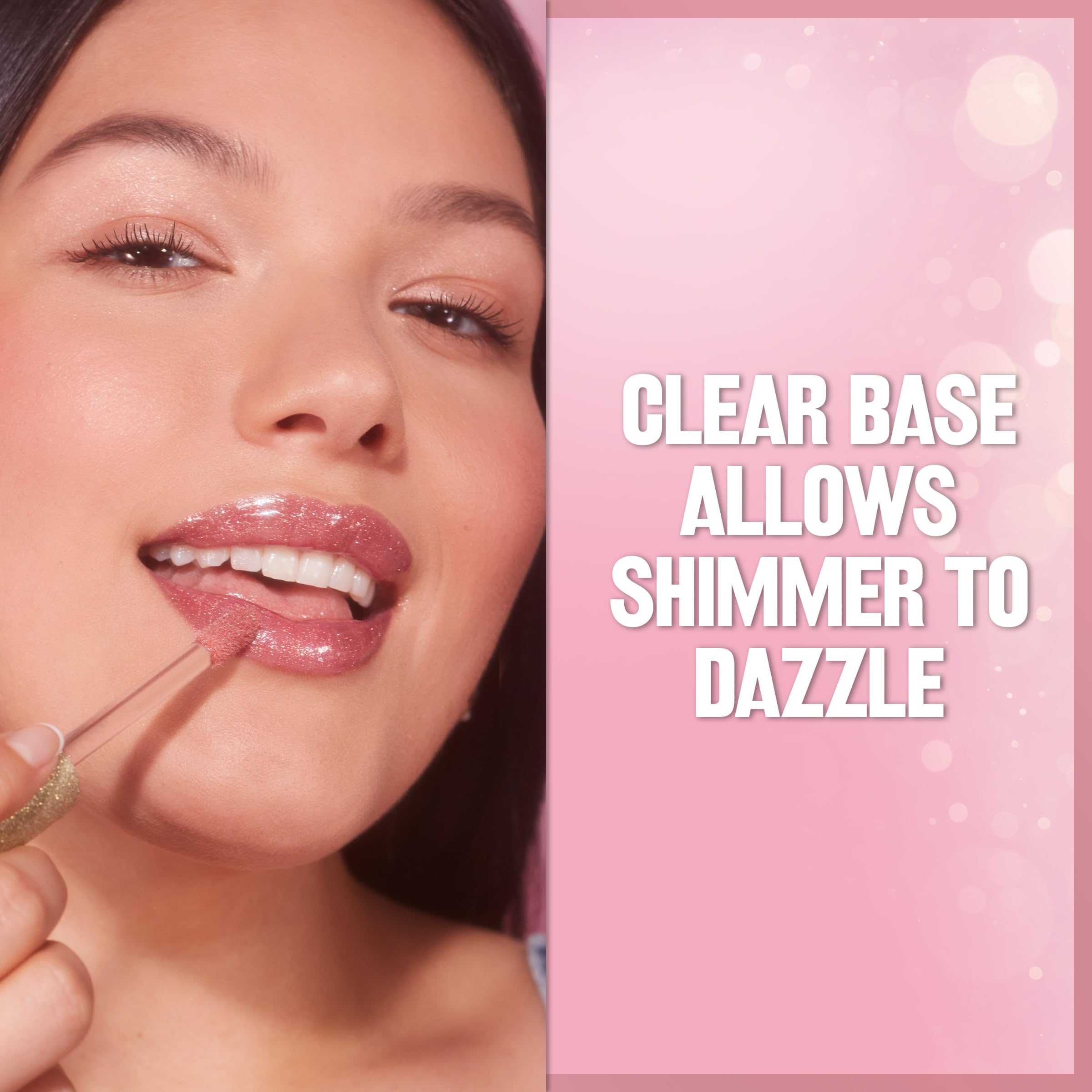 Revlon Glimmer Gloss Diamond Drama close-up with light pink flip.