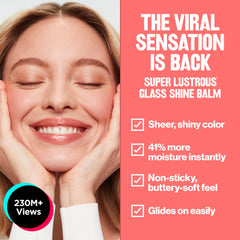 Revlon Glass Shine Balm Girly Swirly swatch shows soft pink, plump-looking lips.