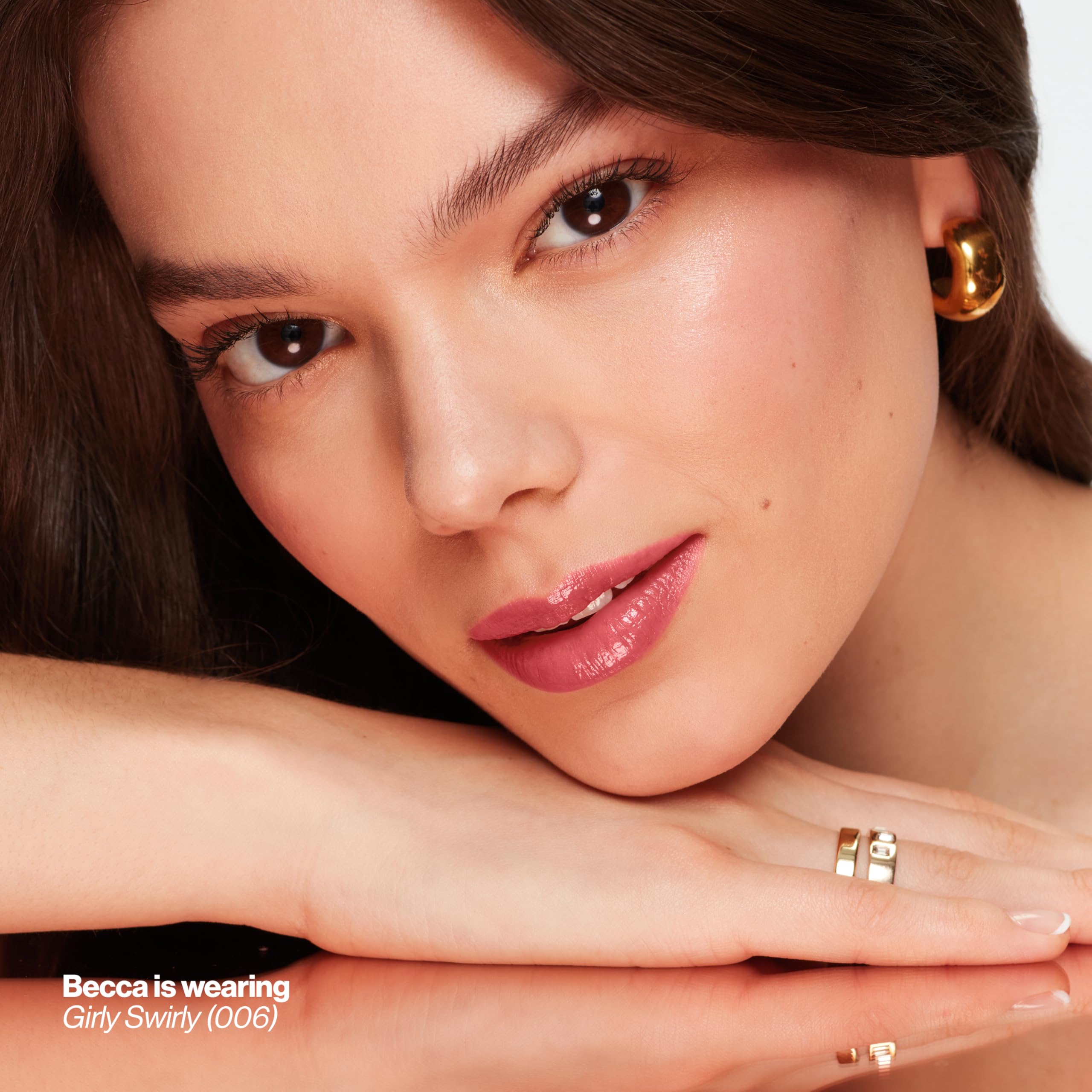 Revlon Glass Shine Balm application swatch demonstrates easy glide and smooth, non-sticky finish.