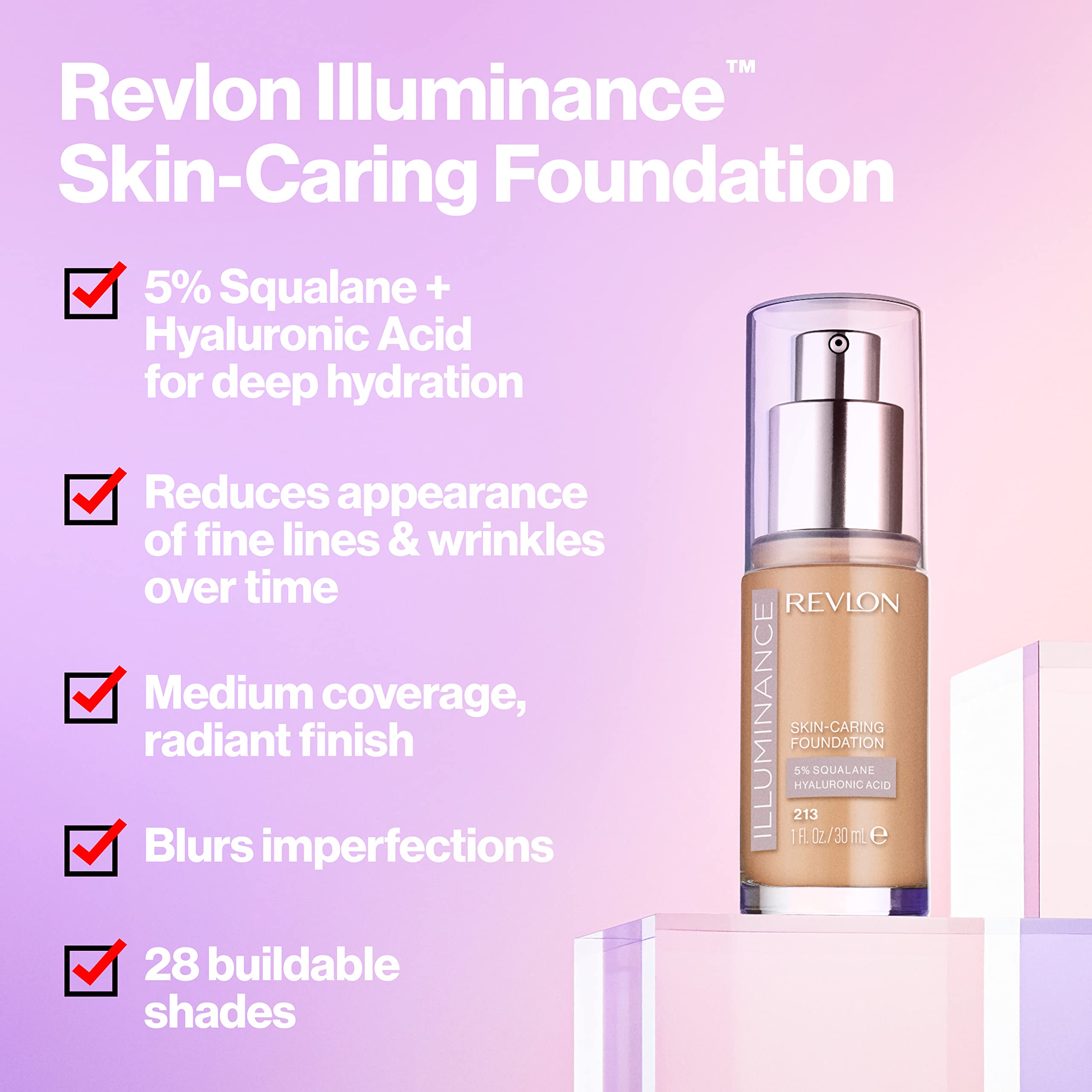 Revlon Illuminance foundation hyaluronic-acid 5% close-up highlighting lasting moisture
