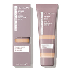 Revlon Illuminance Serum tube shows lightweight tinted formula with natural glow