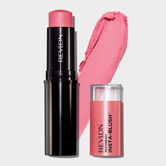 Revlon Insta-Blush Stick swatch on cheek highlights buildable, natural-looking color.