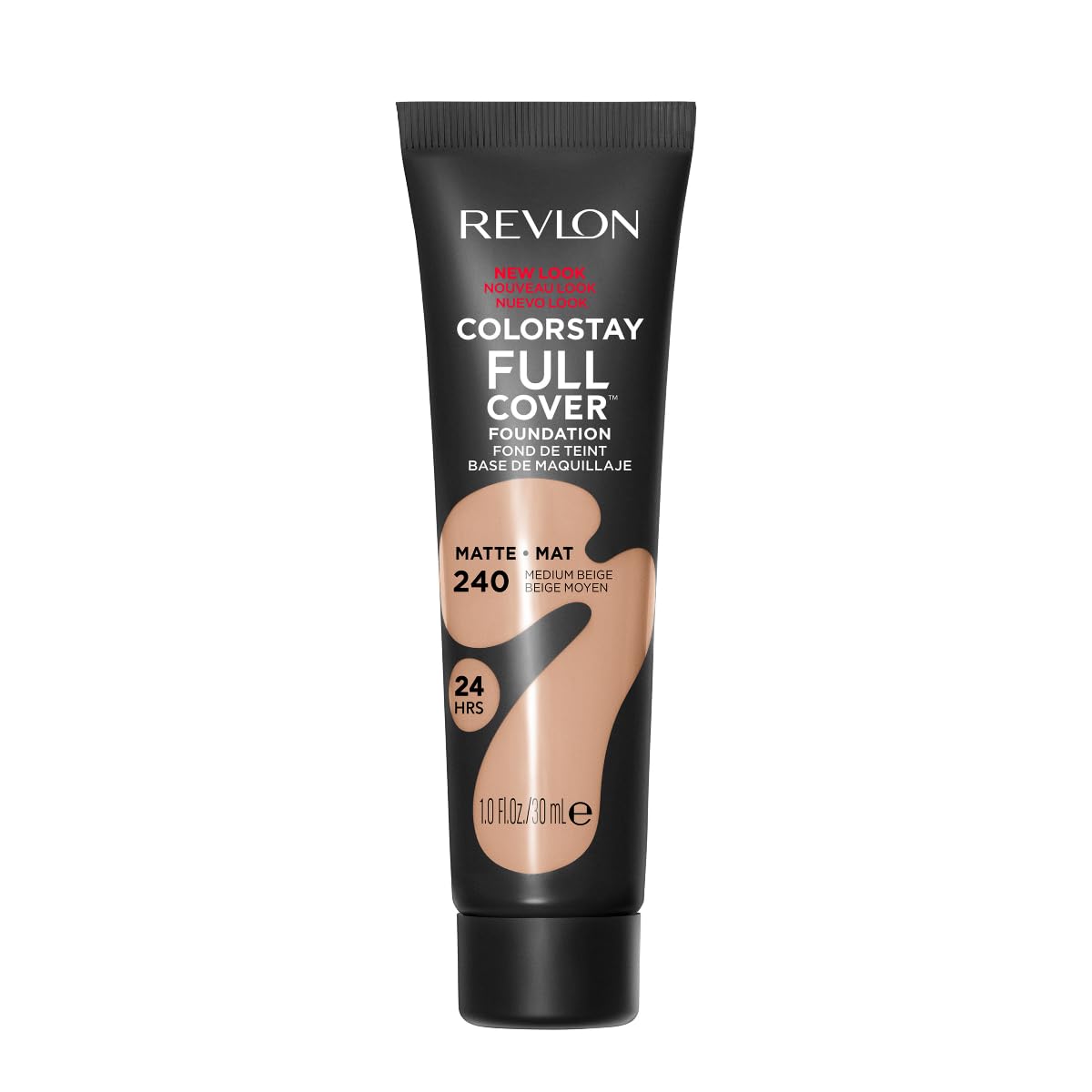 Revlon ColorStay liquid foundation swatch in Medium Beige for full coverage.