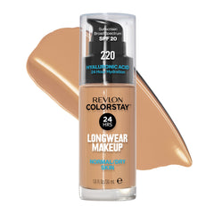 Revlon liquid foundation pump application for mess-free, precise coverage.