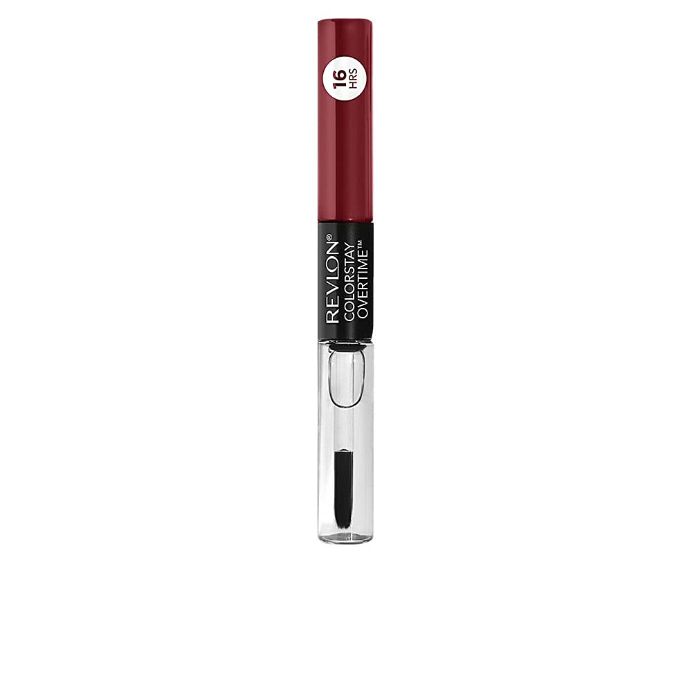 Revlon Liquid Lipstick with Clear Gloss in Ultimate Wine; kiss-proof color with long-lasting shine.