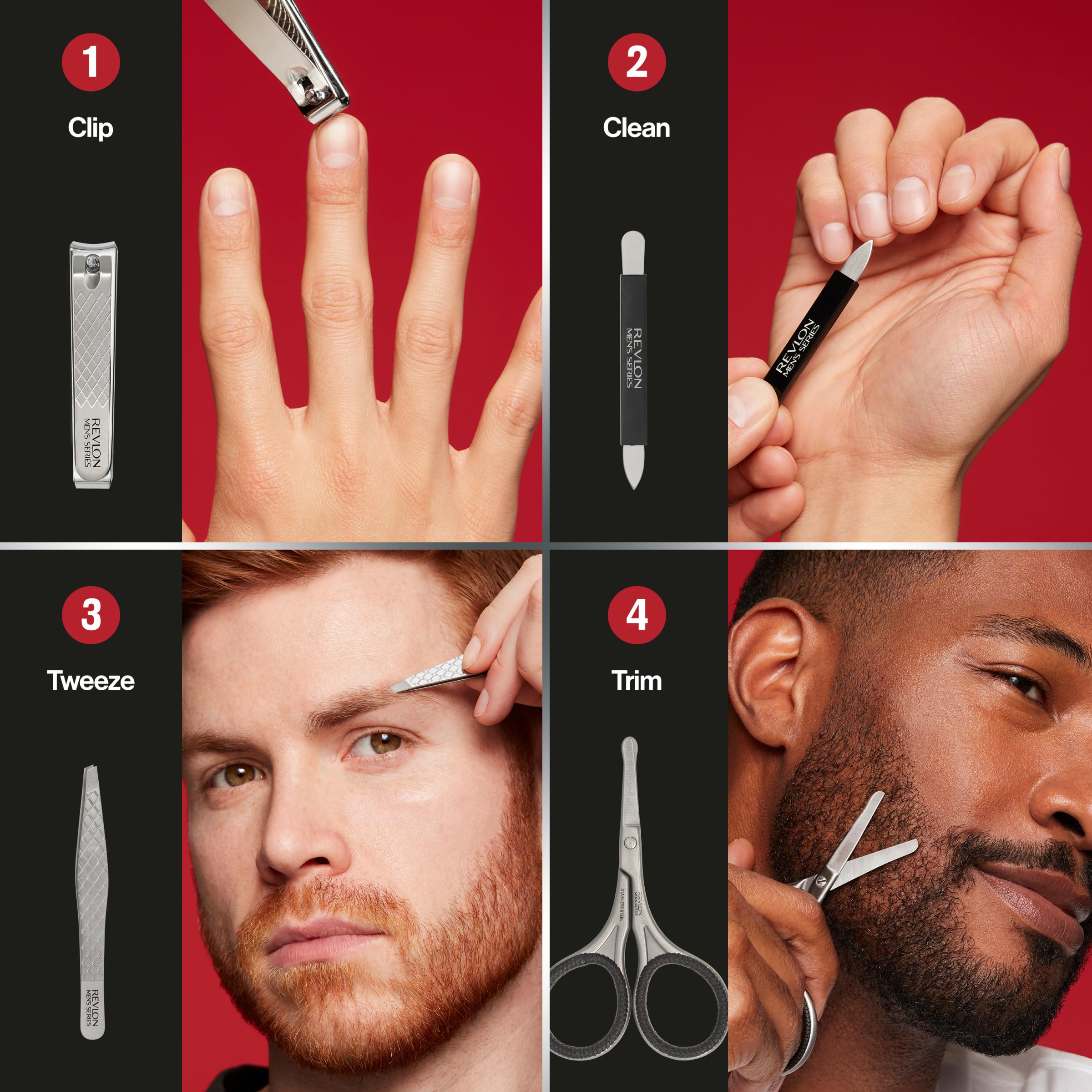 Revlon Men's Series slant tweezer provides precise plucking and grip.