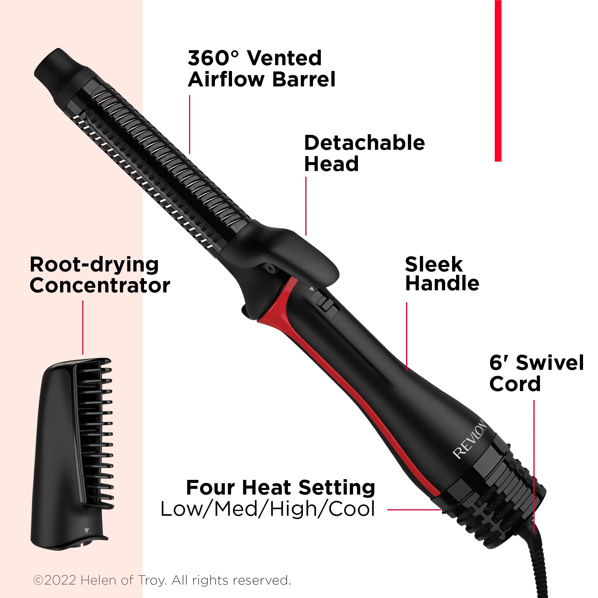 REVLON One-Step Blowout Styler detachable barrel for compact travel storage.