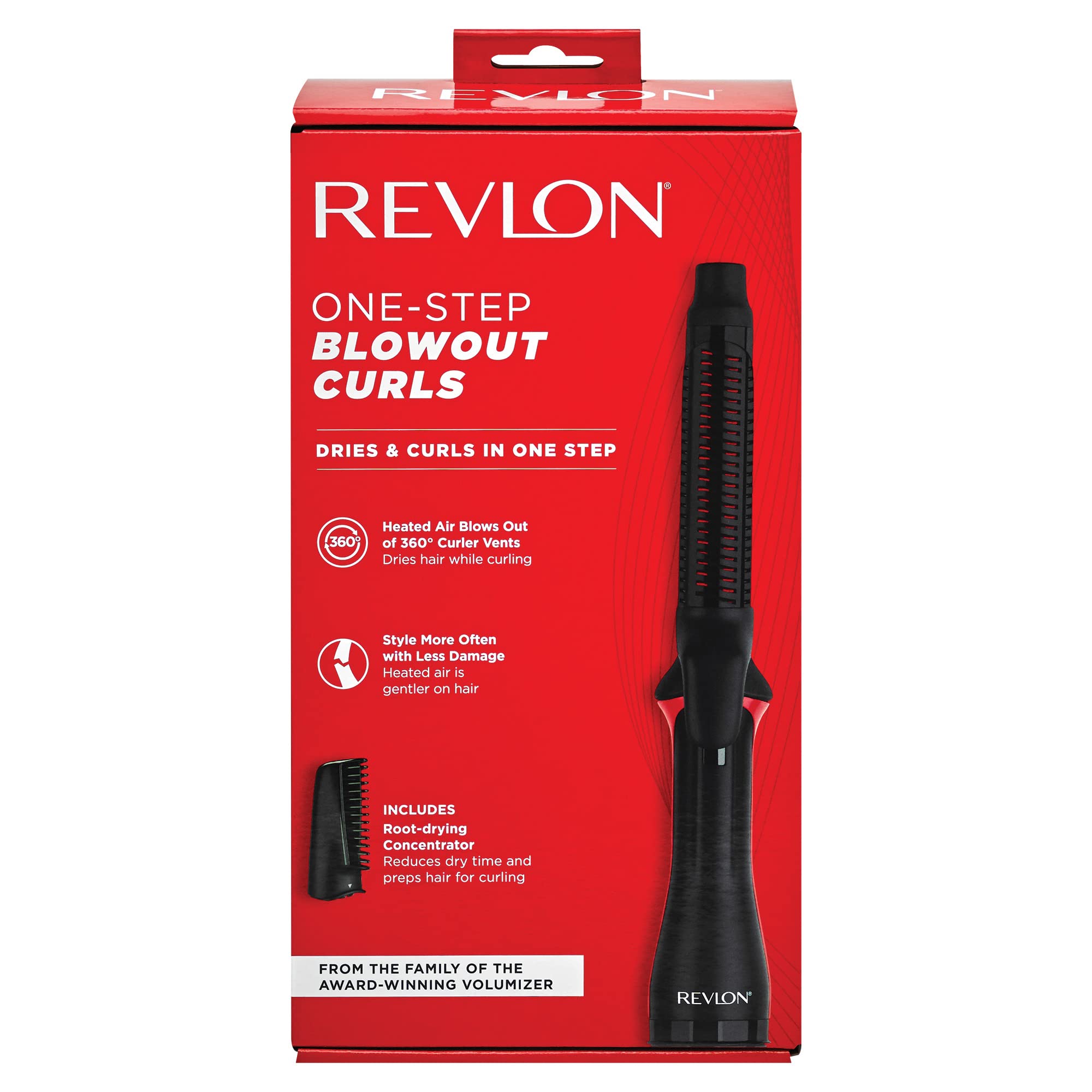 REVLON One-Step Blowout Styler creates shiny curls in one pass.
