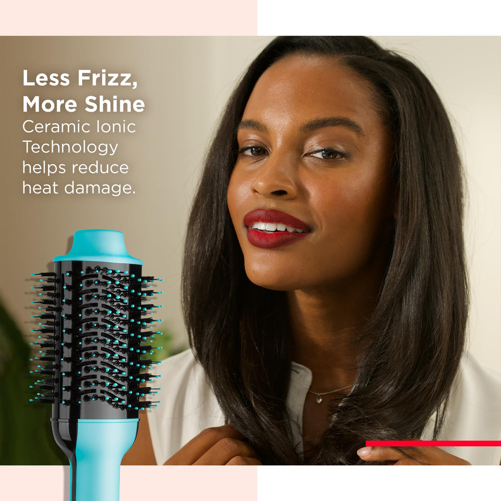 REVLON One-Step Mint oval brush closeup highlighting detangling nylon pins and bristles.