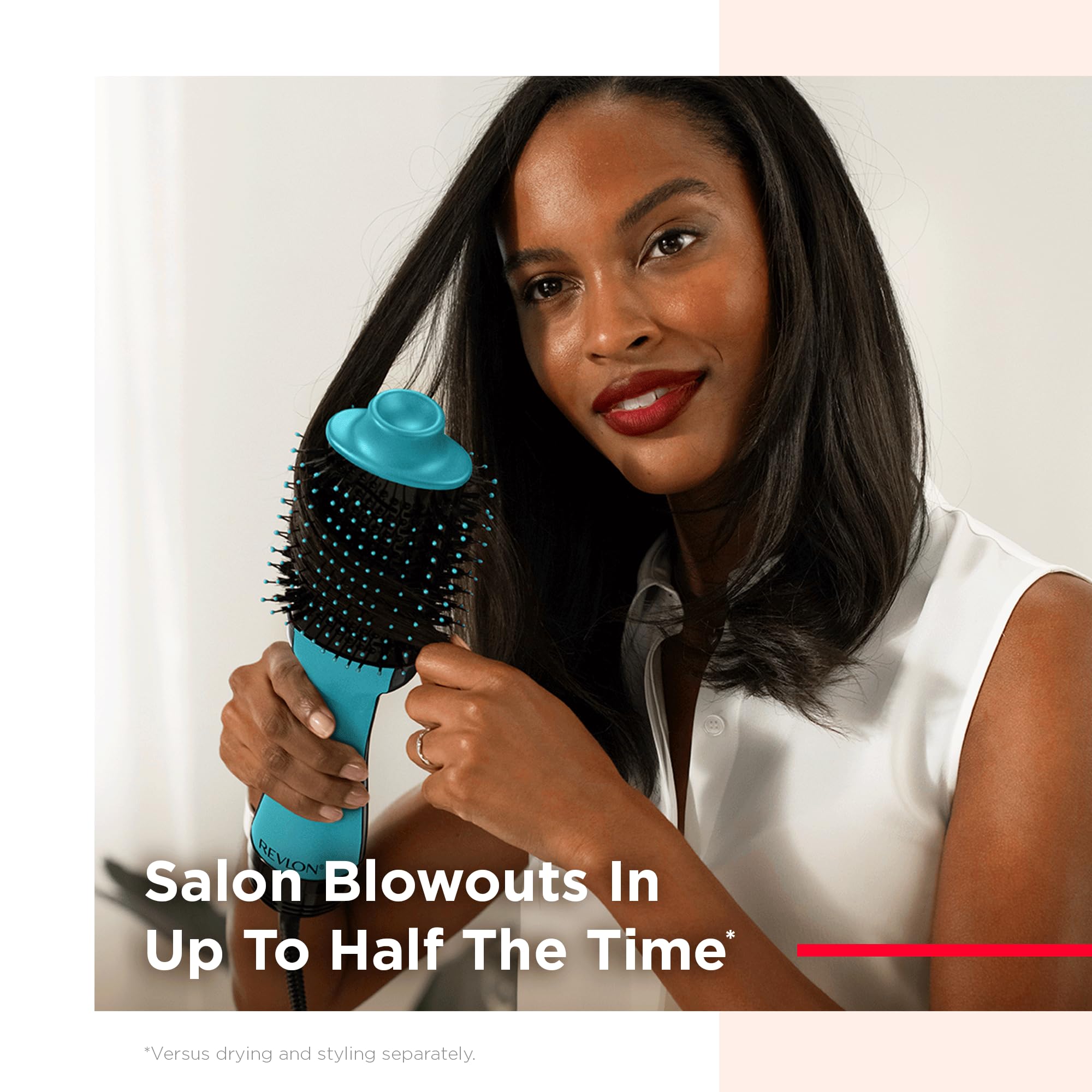 REVLON One-Step Mint root-volume-action image invites quicker, fuller hairstyles.