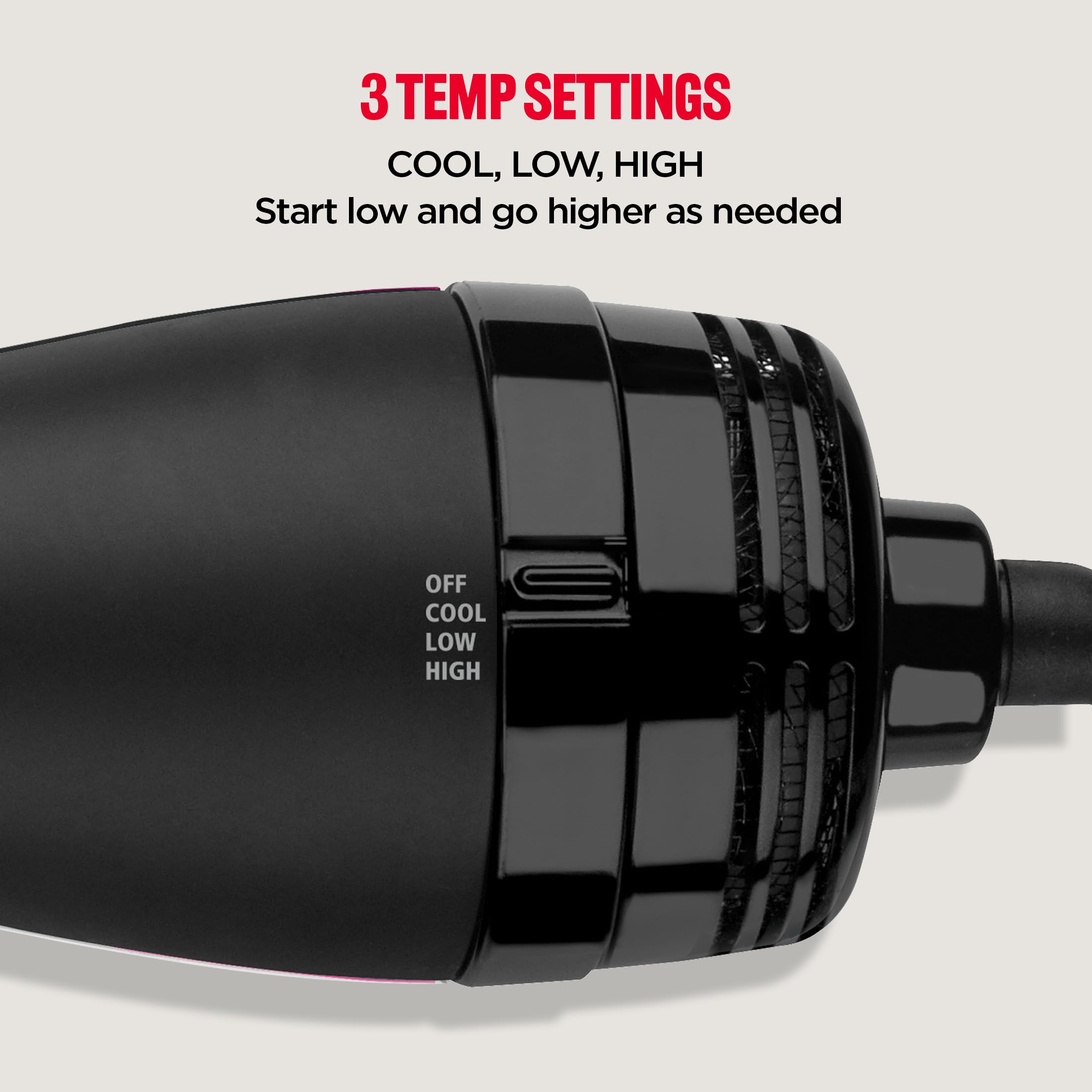 REVLON Volumizer on bathroom counter styled with brush beside hair products