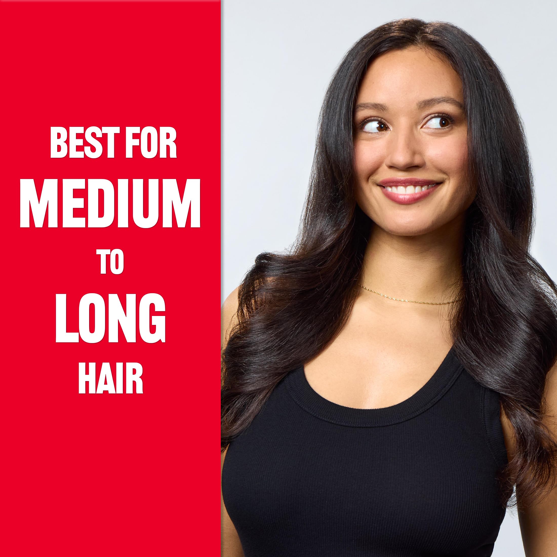 REVLON side profile demonstrating root lift and curled ends for fuller blowout