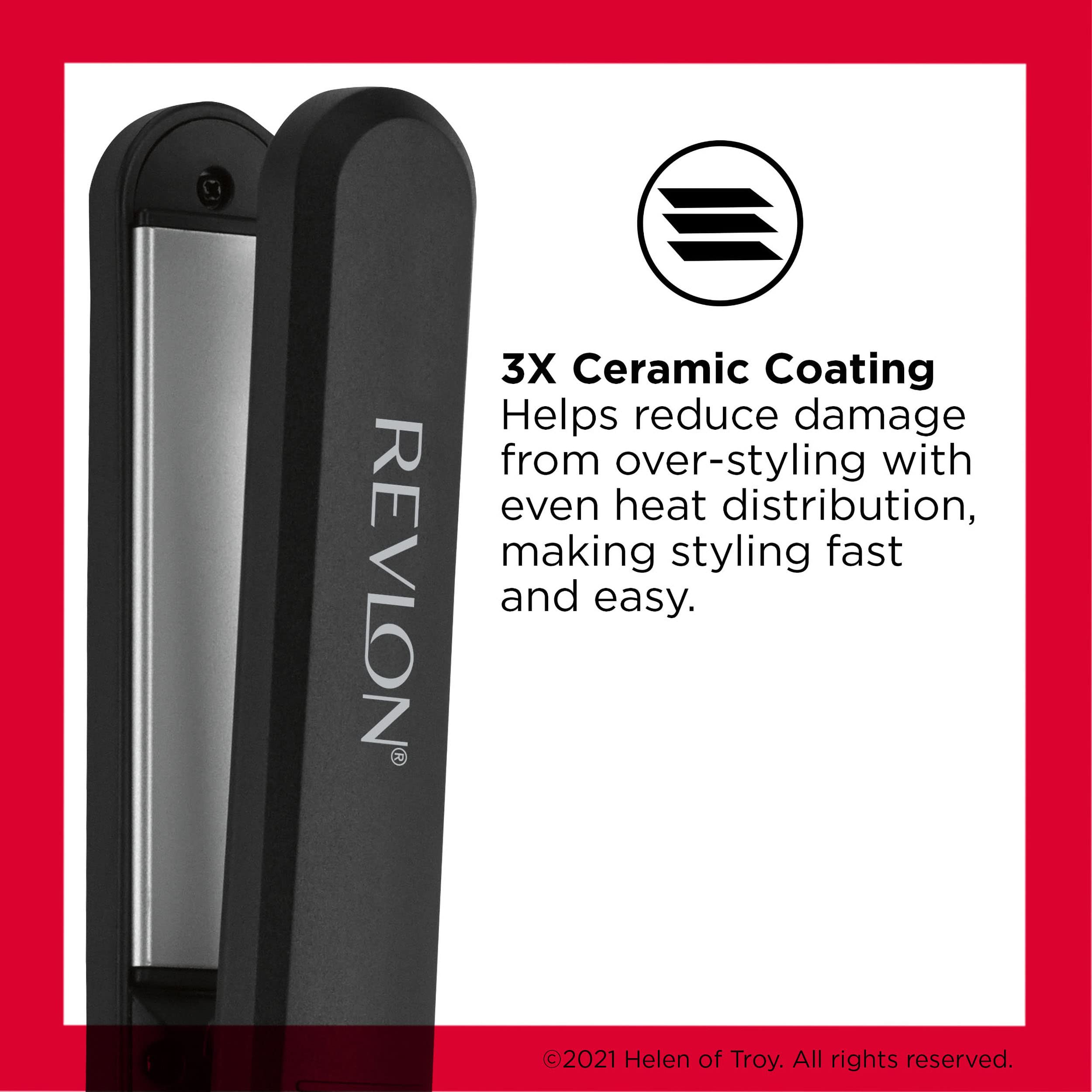 REVLON Perfect Heat ceramic flat iron shows 430°F heat readout for fast styling
