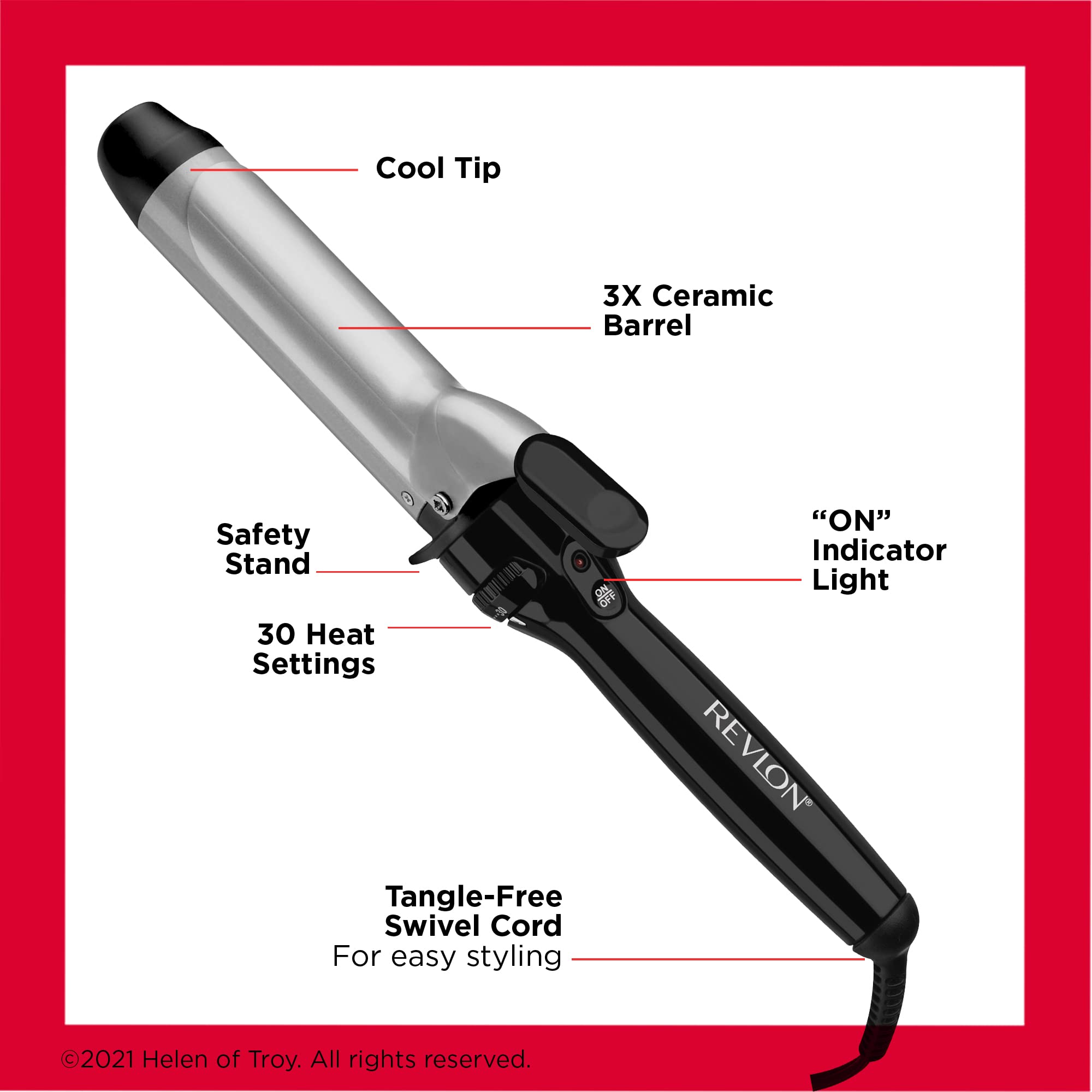 Revlon Perfect Heat stay-cool tip and wide thumb lever enable precise control.