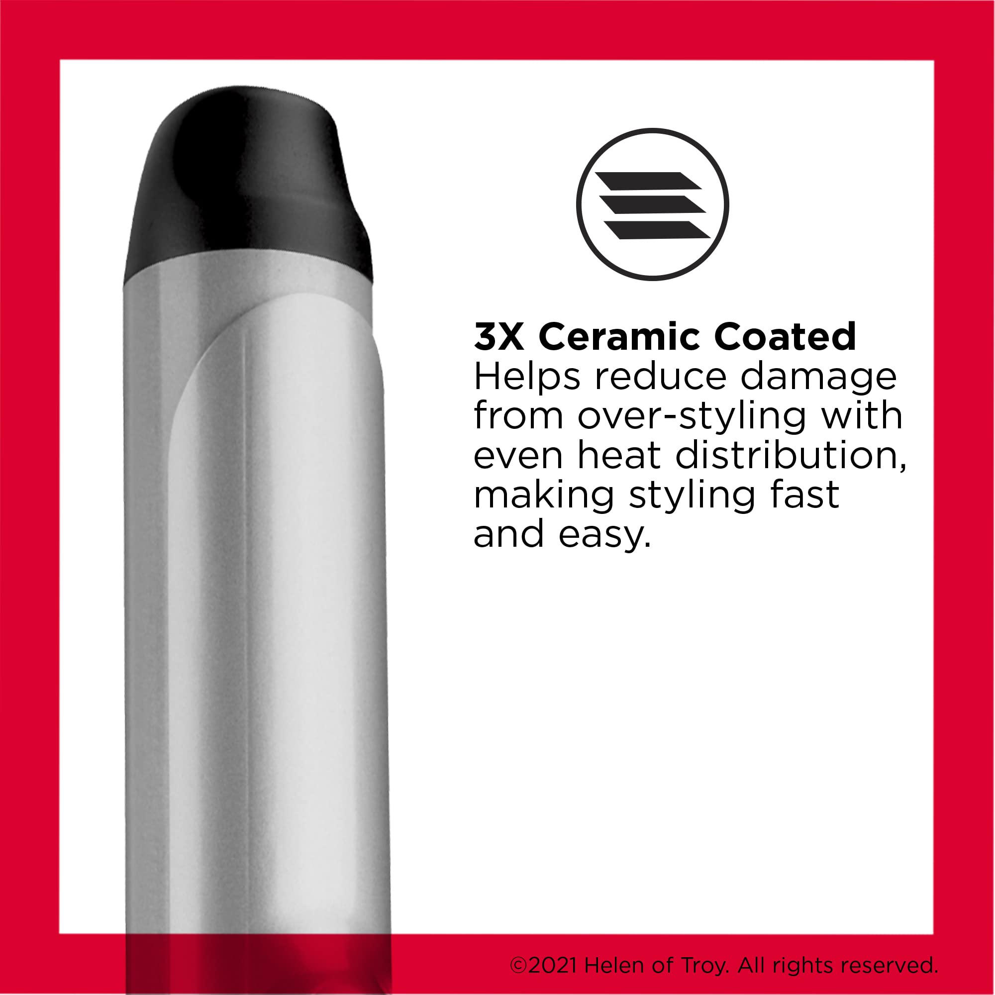 Revlon Perfect Heat with triple ceramic coating ensuring even heat distribution during styling.