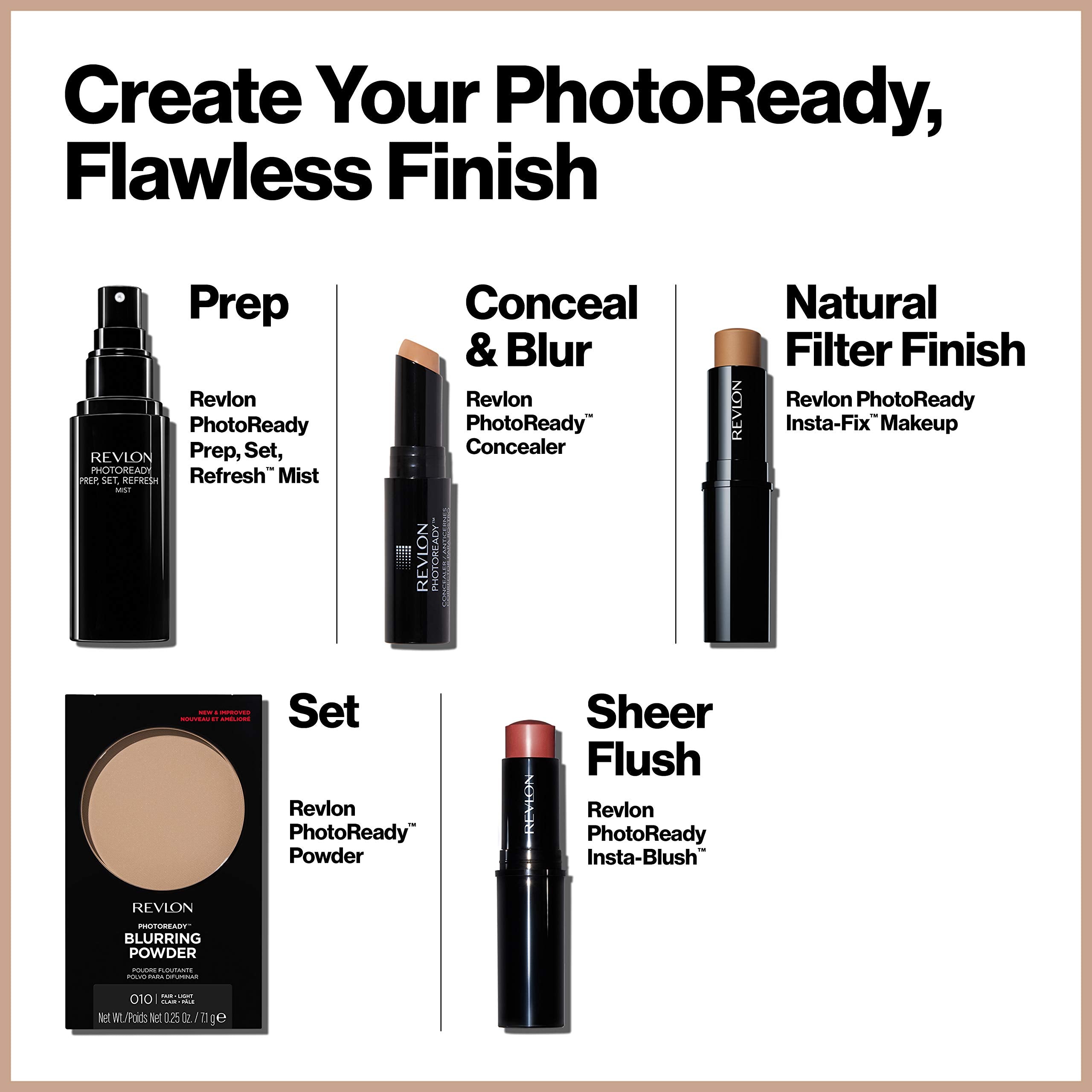 Revlon PhotoReady Blurring Powder offers shine-free finish for balanced skin tone.