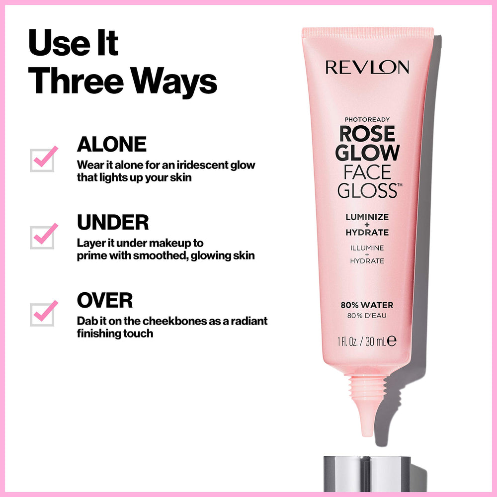 Revlon PhotoReady Face Gloss Rose Glow under makeup demonstrates luminous priming.