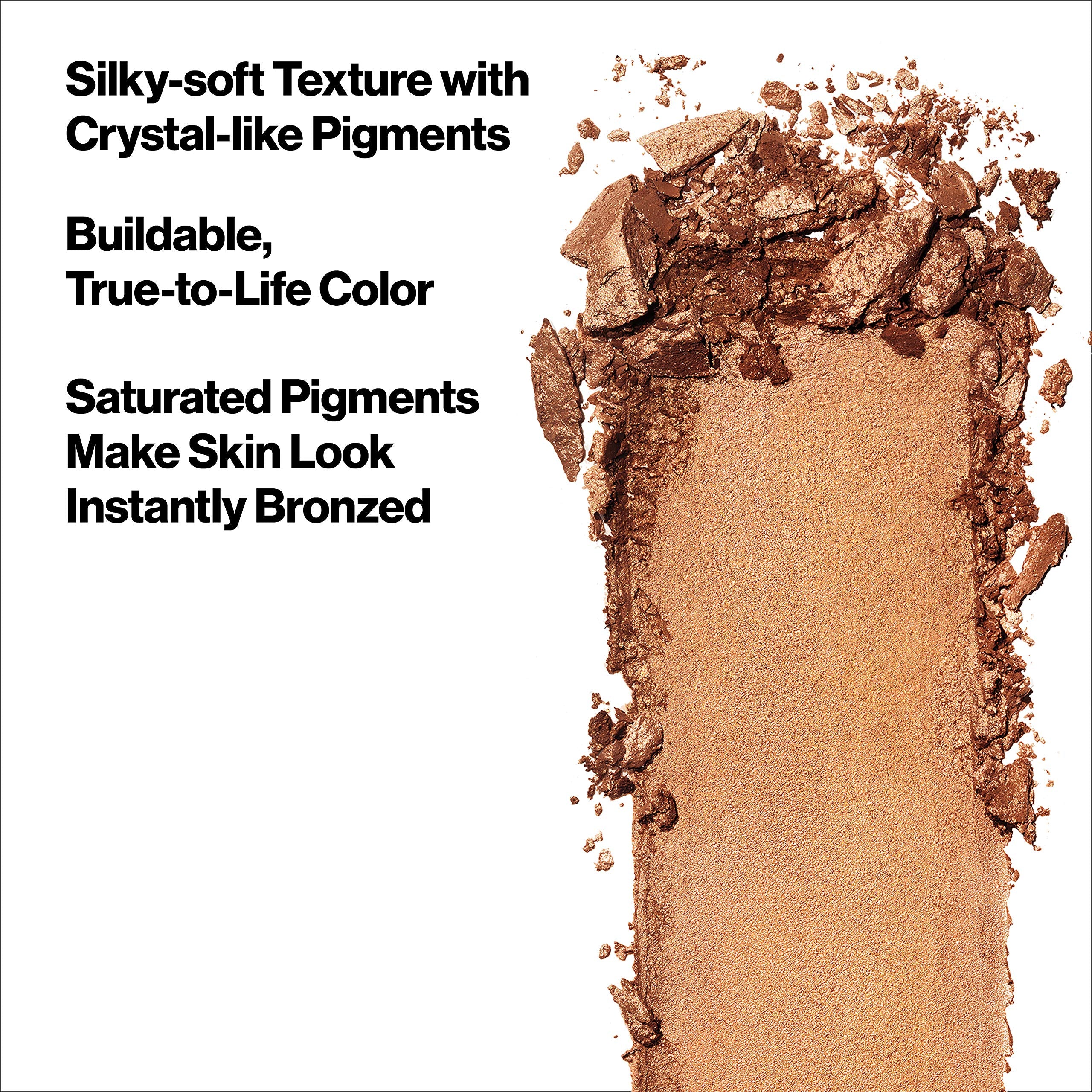 REVLON Skinlights prismatic bronzer powder-dispense shows translucent shimmer for a natural tan.