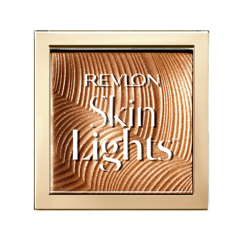 REVLON Skinlights bronzer packaging close-up shows premium design and fragrance-free formula.