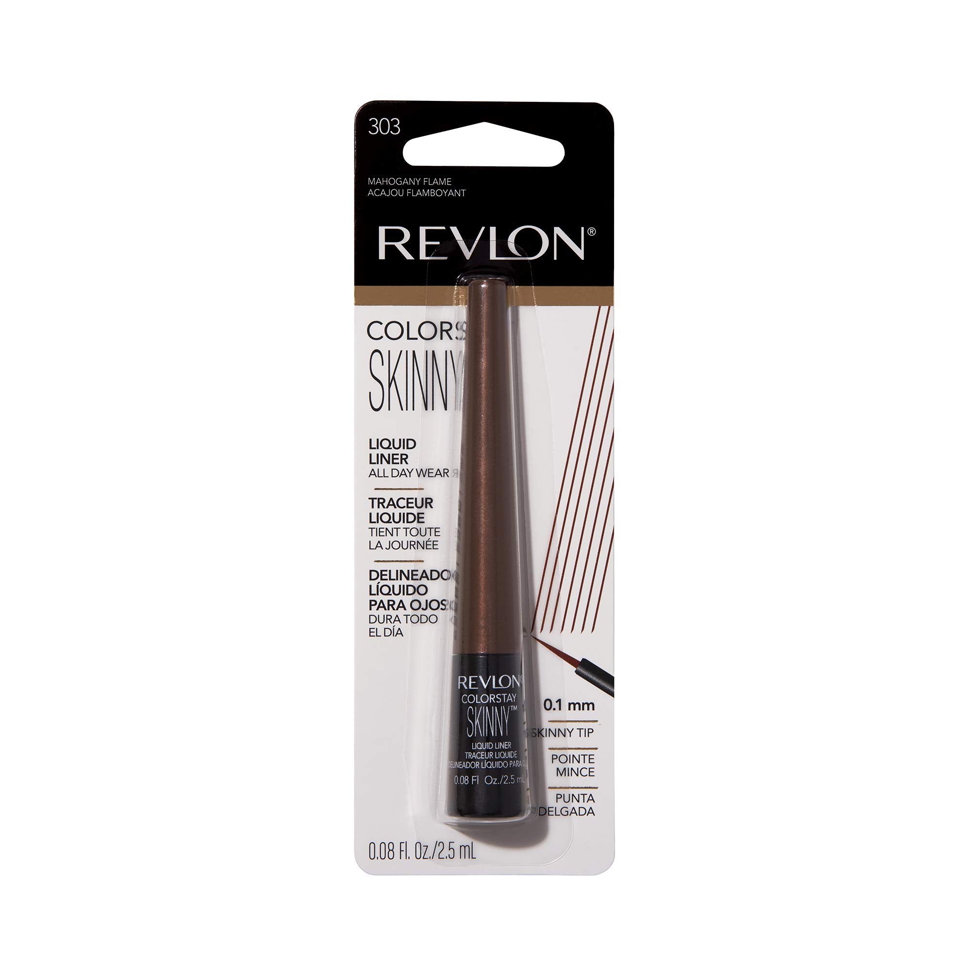 REVLON Skinny Liquid Eyeliner four-shades mahogany-flame-green-spark-navy-shock swatches.