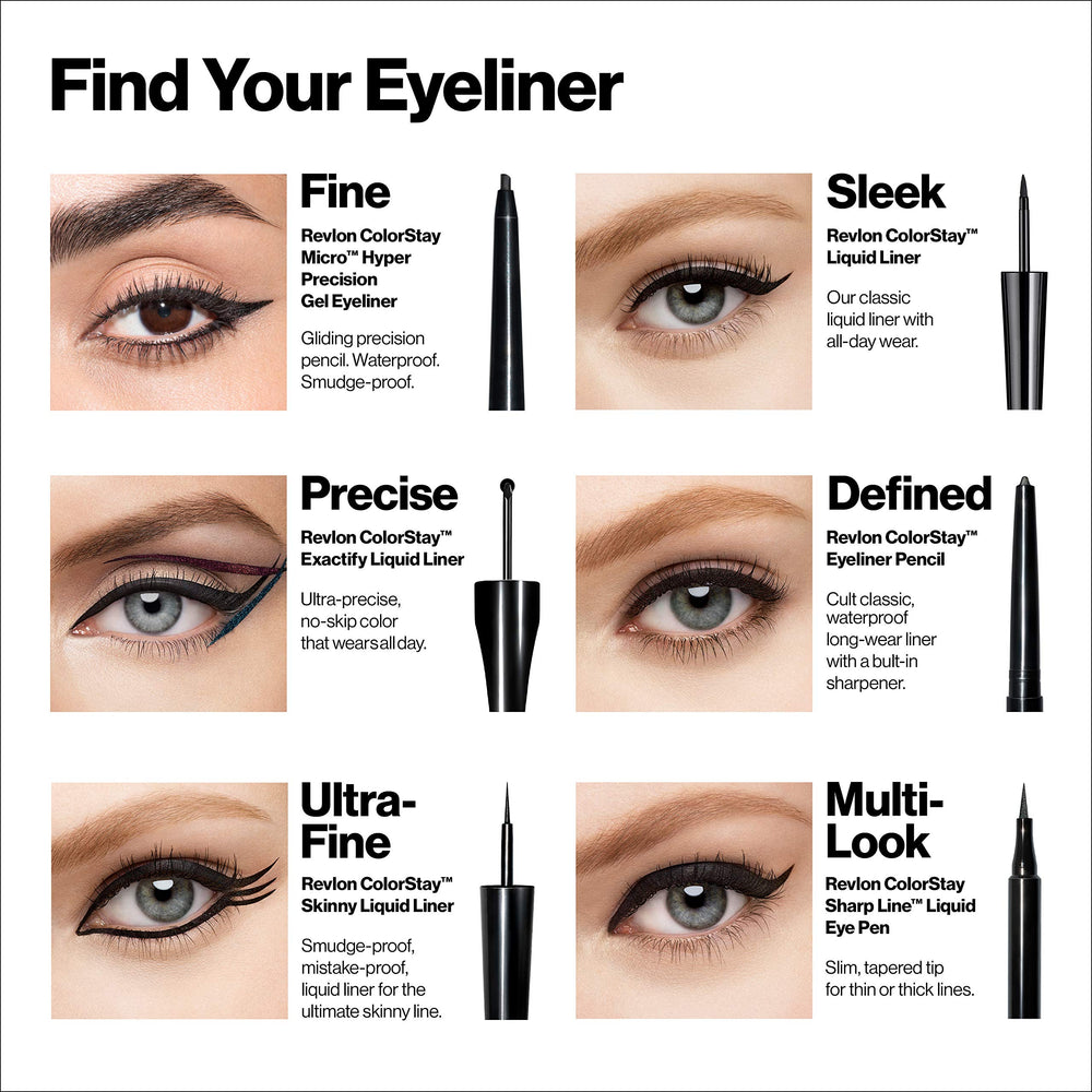 REVLON Skinny Liquid Eyeliner ophthalmologist-tested reassurance for sensitive eyes.